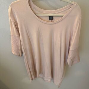 Club Monaco Women's Pink Tee M Faux Leather Sleeve Detail